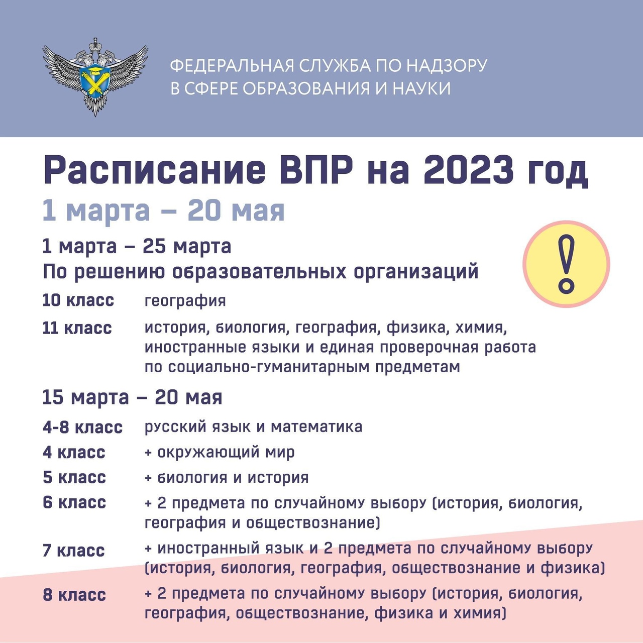 Рособрнадзор утвердил расписание ВПР на 2023 год